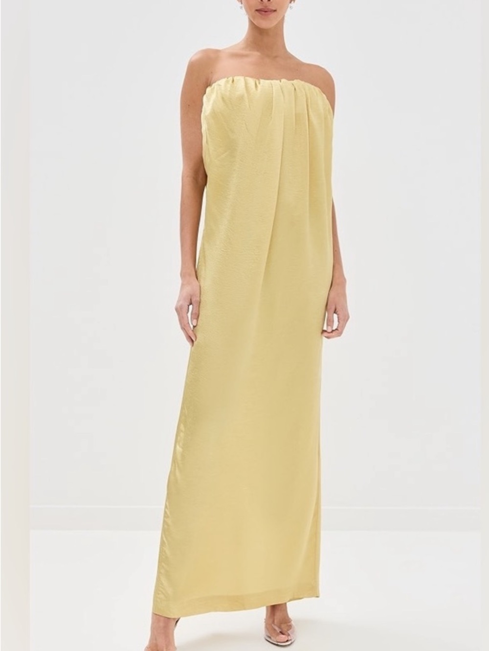 Anna October Strapless Pale Yellow Column Maxi Dress